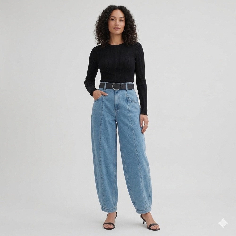 & Other Stories Stockholm Atelier Light Wash High Waist Seamed Barrel Jeans US 2